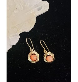 Genuine Natural Coral Earrings set in Gold-tone Base Metal Plain Spiral Twist on Fishhooks $11.77 Earrings