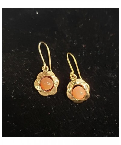 Genuine Natural Coral Earrings set in Gold-tone Base Metal Plain Spiral Twist on Fishhooks $11.77 Earrings