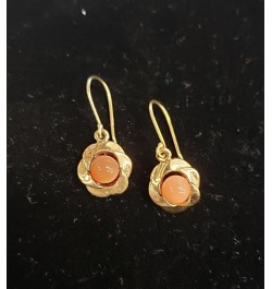 Genuine Natural Coral Earrings set in Gold-tone Base Metal Plain Spiral Twist on Fishhooks $11.77 Earrings