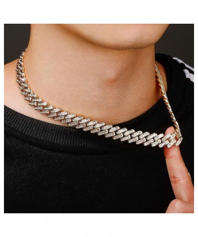 Baguette Cuban Link Chain for Men Gold Choker Necklace Iced out Diamond Hio Hop Miami Cuban Chain for Women 12mm/18mm 14K Gol...