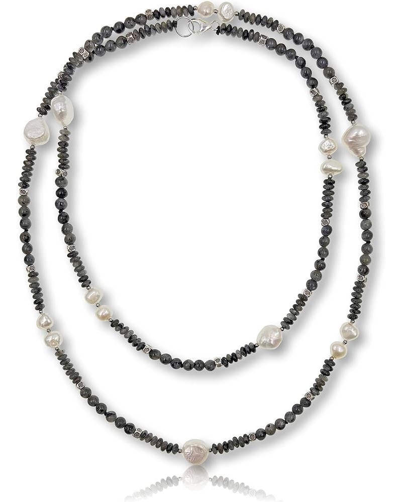 34" Elegant Gemstone & Cultured Freshwater Pearls Necklace with Silver-tone Accents Labradorite $15.46 Necklaces