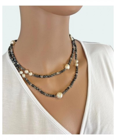 34" Elegant Gemstone & Cultured Freshwater Pearls Necklace with Silver-tone Accents Labradorite $15.46 Necklaces