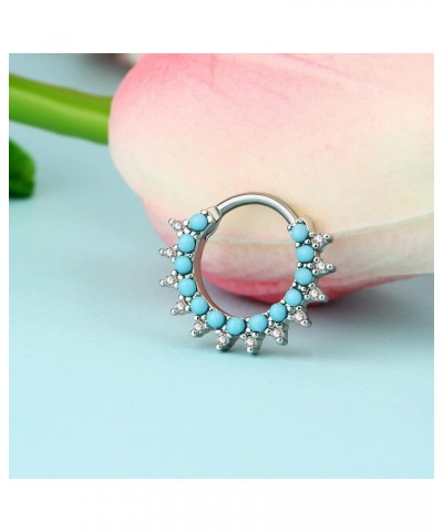 16G Septum Rings Daith Earrings Hoop 316L Surgical Steel Turquoise Beads Clear CZ Septum Jewelry Nose Rings for Women Helix E...