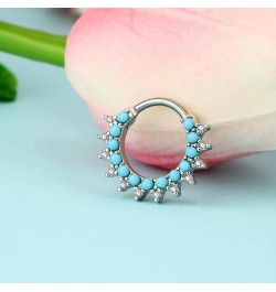 16G Septum Rings Daith Earrings Hoop 316L Surgical Steel Turquoise Beads Clear CZ Septum Jewelry Nose Rings for Women Helix E...