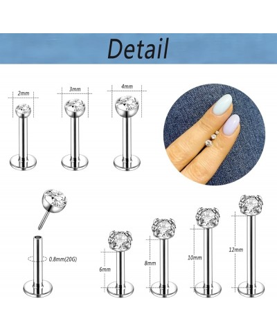 12Pcs 16G Pushin Lip Rings, Stainless Steel Medusa Piercing Jewelry, 2mm 3mm 4mm CZ Forward Helix Earring, Labret Monroe Pier...