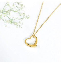 Open Heart Necklace for Women Floating Heart Necklace Hypoallergenic Simple Heart Necklace For Girls I Love You Necklace (Gol...