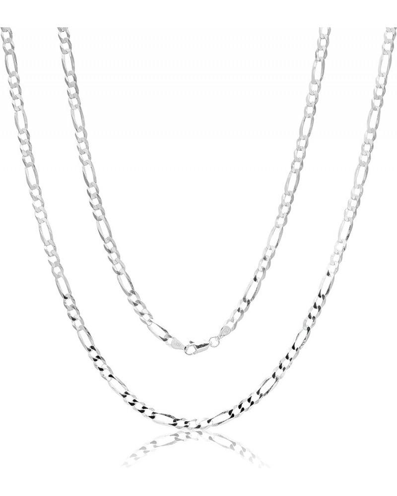 Italian 925 Sterling Silver 5mm Diamond-Cut Figaro Link Chain - Solid Sterling Silver Necklace for Men and Women - Made in It...