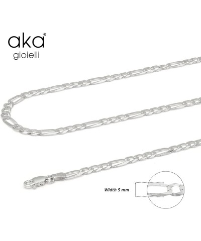 Italian 925 Sterling Silver 5mm Diamond-Cut Figaro Link Chain - Solid Sterling Silver Necklace for Men and Women - Made in It...