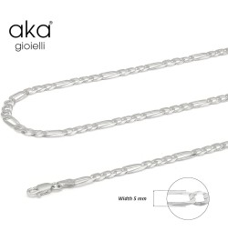 Italian 925 Sterling Silver 5mm Diamond-Cut Figaro Link Chain - Solid Sterling Silver Necklace for Men and Women - Made in It...