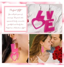 Pink Earrings for Women Pink Heart Earrings for Girls Pink Hoop Earring Set Hot Pink Earrings Love Heart Dangle Trendy Earrin...