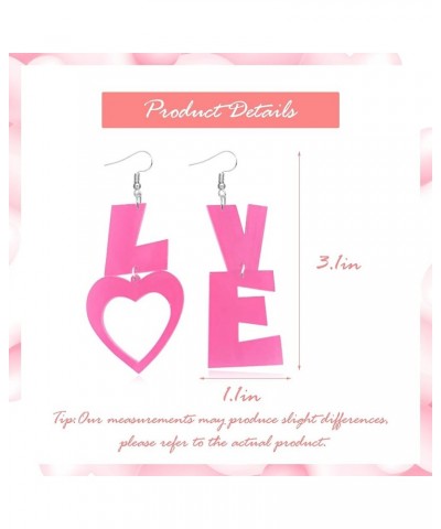 Pink Earrings for Women Pink Heart Earrings for Girls Pink Hoop Earring Set Hot Pink Earrings Love Heart Dangle Trendy Earrin...