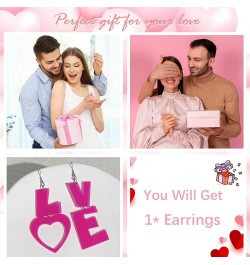 Pink Earrings for Women Pink Heart Earrings for Girls Pink Hoop Earring Set Hot Pink Earrings Love Heart Dangle Trendy Earrin...