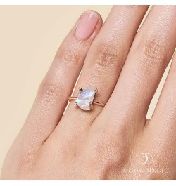 Authentic Moonstone, Amethyst, Rose Quartz, Aquamarine Rings/Real 925 Sterling Silver - 18K Rose Gold Raw Cristal Rings for W...