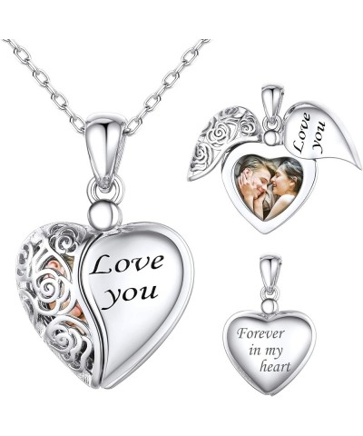 Personalized & Engraved Locket Necklace with 18" Chain -Angel Wings Locket, Custom Heart Locket Pendant That Holds Picture, S...