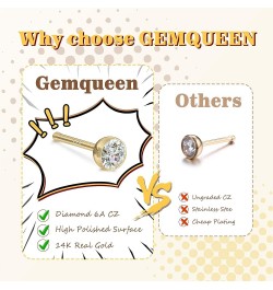 14K Gold Nose Rings Studs : Solid Gold 18G 20G Screw Nose Rings Simulated Diamond CZ Nose Studs Hypoallergenic Nose Piercings...