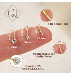 14K Gold Nose Rings Studs : Solid Gold 18G 20G Screw Nose Rings Simulated Diamond CZ Nose Studs Hypoallergenic Nose Piercings...