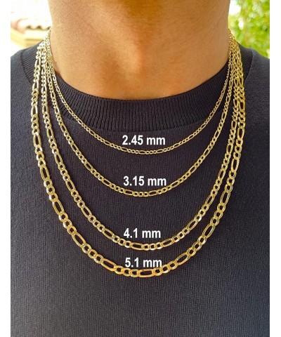 14K Real Gold Figaro Chain - 2.45mm 3.15mm 4.1mm 5.1mm 5.7mm Diamond Cut Cuban Link Figaro Necklace For Men - Yellow Gold Pen...