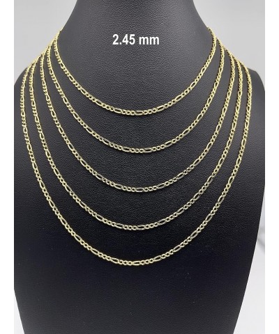 14K Real Gold Figaro Chain - 2.45mm 3.15mm 4.1mm 5.1mm 5.7mm Diamond Cut Cuban Link Figaro Necklace For Men - Yellow Gold Pen...