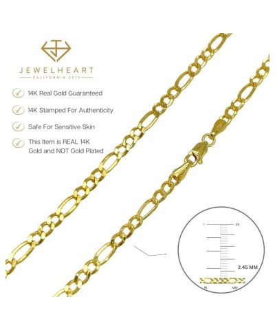 14K Real Gold Figaro Chain - 2.45mm 3.15mm 4.1mm 5.1mm 5.7mm Diamond Cut Cuban Link Figaro Necklace For Men - Yellow Gold Pen...