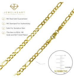 14K Real Gold Figaro Chain - 2.45mm 3.15mm 4.1mm 5.1mm 5.7mm Diamond Cut Cuban Link Figaro Necklace For Men - Yellow Gold Pen...