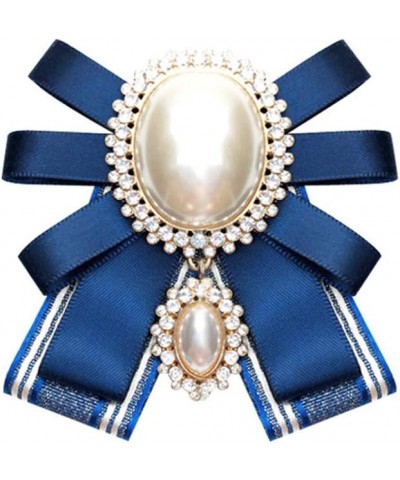 Crystal Pearl Dangle Bow Brooch Pre Tied Neck Tie Brooch Pin Clip Ribbon Bow Tie for Women Collar Jewelry Blue $8.49 Brooches...