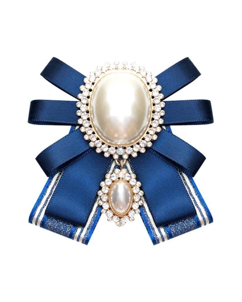 Crystal Pearl Dangle Bow Brooch Pre Tied Neck Tie Brooch Pin Clip Ribbon Bow Tie for Women Collar Jewelry Blue $8.49 Brooches...