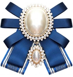 Crystal Pearl Dangle Bow Brooch Pre Tied Neck Tie Brooch Pin Clip Ribbon Bow Tie for Women Collar Jewelry Blue $8.49 Brooches...