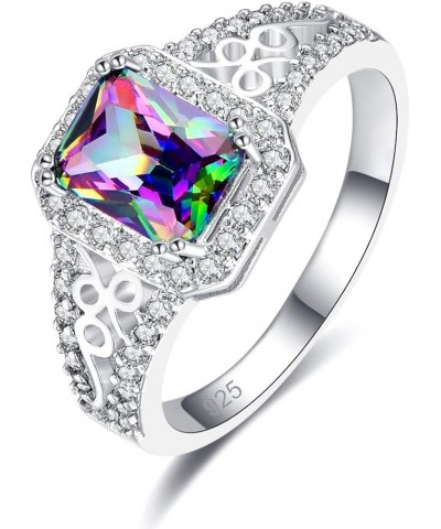 Womens Classic Style 925 Sterling Silver Filled Emerald Cut Amethyst Engagement Rings Jewelry Gift Size 8 Rainbow 7 $5.09 Rings