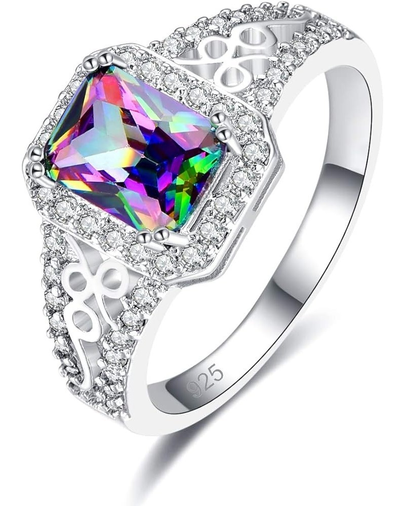 Womens Classic Style 925 Sterling Silver Filled Emerald Cut Amethyst Engagement Rings Jewelry Gift Size 8 Rainbow 7 $5.09 Rings