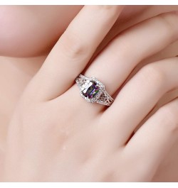 Womens Classic Style 925 Sterling Silver Filled Emerald Cut Amethyst Engagement Rings Jewelry Gift Size 8 Rainbow 7 $5.09 Rings