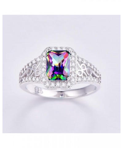 Womens Classic Style 925 Sterling Silver Filled Emerald Cut Amethyst Engagement Rings Jewelry Gift Size 8 Rainbow 7 $5.09 Rings