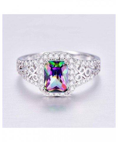 Womens Classic Style 925 Sterling Silver Filled Emerald Cut Amethyst Engagement Rings Jewelry Gift Size 8 Rainbow 7 $5.09 Rings