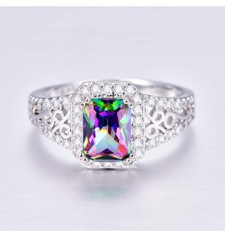 Womens Classic Style 925 Sterling Silver Filled Emerald Cut Amethyst Engagement Rings Jewelry Gift Size 8 Rainbow 7 $5.09 Rings