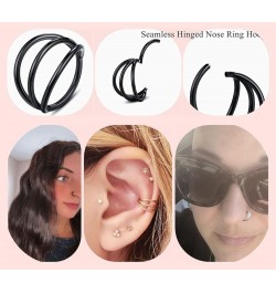 20G 18G 16G 14G Single/Double Hoop Stainless-Steel Seamless-Hinged-Piercing Segment-Clicker Nose-Ring-Hoop : Diameter 6mm 8mm...