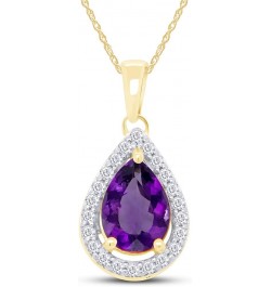 Pear Shape Simulated Birthstone & Round Cut White Cubic Zirconia Teardrop Pendant Necklace In 14k Gold Plated 925 Sterling Si...