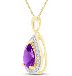 Pear Shape Simulated Birthstone & Round Cut White Cubic Zirconia Teardrop Pendant Necklace In 14k Gold Plated 925 Sterling Si...