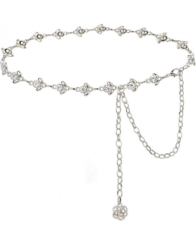 Chain Belts for Women Rhinestone Waist Chain for Dress Silver L: 135CM/53.1IN $10.59 Body Jewelry