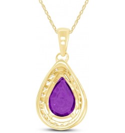 Pear Shape Simulated Birthstone & Round Cut White Cubic Zirconia Teardrop Pendant Necklace In 14k Gold Plated 925 Sterling Si...