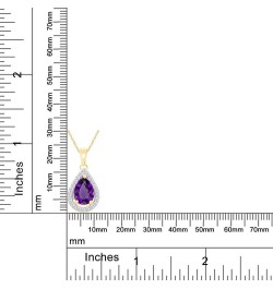 Pear Shape Simulated Birthstone & Round Cut White Cubic Zirconia Teardrop Pendant Necklace In 14k Gold Plated 925 Sterling Si...