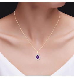 Pear Shape Simulated Birthstone & Round Cut White Cubic Zirconia Teardrop Pendant Necklace In 14k Gold Plated 925 Sterling Si...