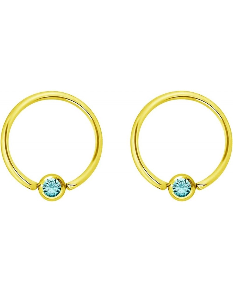 Pair 14g-20g Gold & Rose Gold Tone Surgical Steel CZ Gemmed Captive Bead Body Piercing Hoops (2pcs) Gold 16g/10mm/Aqua $8.83 ...