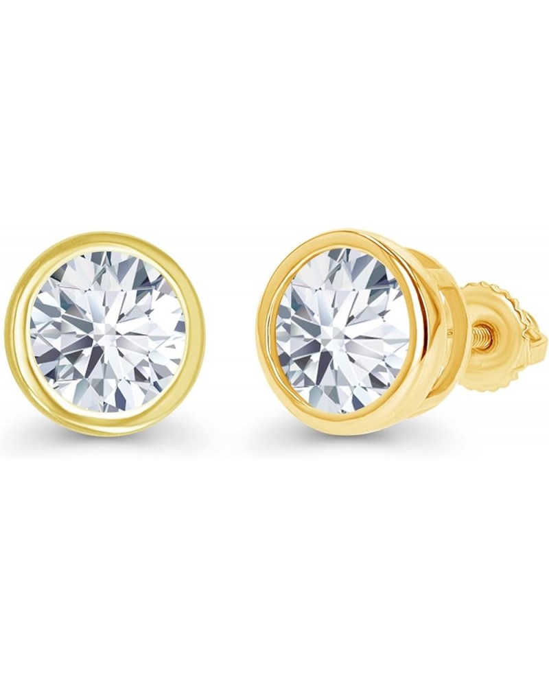 14K Gold Plated 925 Sterling Silver Hypoallergenic 7mm Round Bezel Set Genuine Birthstone Solitaire Screwback Stud Earrings C...