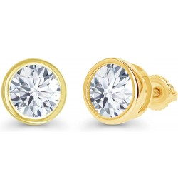 14K Gold Plated 925 Sterling Silver Hypoallergenic 7mm Round Bezel Set Genuine Birthstone Solitaire Screwback Stud Earrings C...