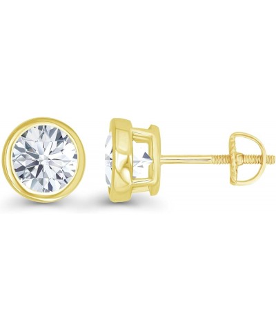 14K Gold Plated 925 Sterling Silver Hypoallergenic 7mm Round Bezel Set Genuine Birthstone Solitaire Screwback Stud Earrings C...