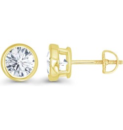 14K Gold Plated 925 Sterling Silver Hypoallergenic 7mm Round Bezel Set Genuine Birthstone Solitaire Screwback Stud Earrings C...