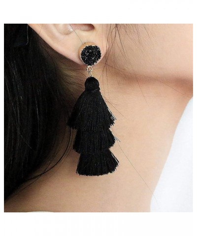 Layered Tassel Earrings for Women Girls Colorful Bohemian Tree-shaped Tiered Tassel Druzy Stud Dangle Drop Earrings Costume J...