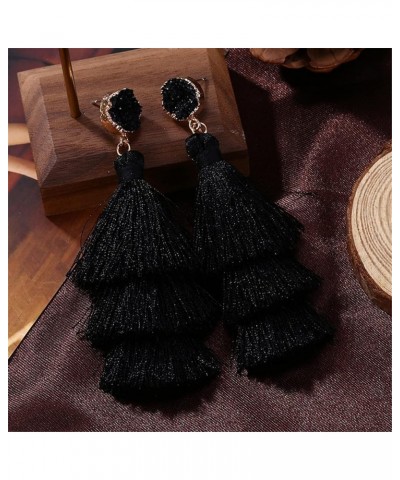 Layered Tassel Earrings for Women Girls Colorful Bohemian Tree-shaped Tiered Tassel Druzy Stud Dangle Drop Earrings Costume J...