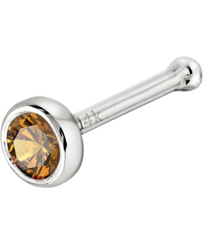 Solid 14K Gold Ball-end Stud Bezel Set Citrine 22G Nose Bone Nose Stud - 14K White Gold / 14K Yellow Gold November Birthstone...