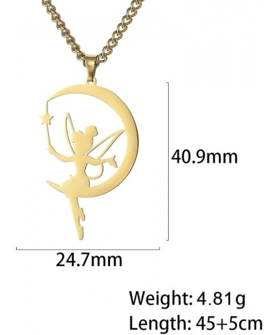 Moon Wendy Princess Tinker Bell Pendant Necklace Dainty Fairy Pixie Angel Holding Magic Wand Choker Magic Trendy Dancer Balle...