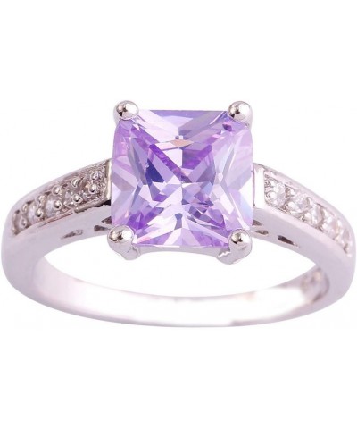 Women 925 Sterling Silver Plated Created Princess & Baguette Cut Filled Amethyst Topaz 7 Gemstone Wedding Ring US8 E_Purple $...